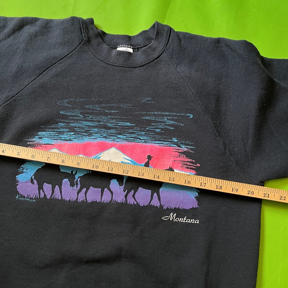 VTG Purple Montana Cowboy Horse Western Graphic Sweatshirt Black Large 90s USA - Picture 4 of 5